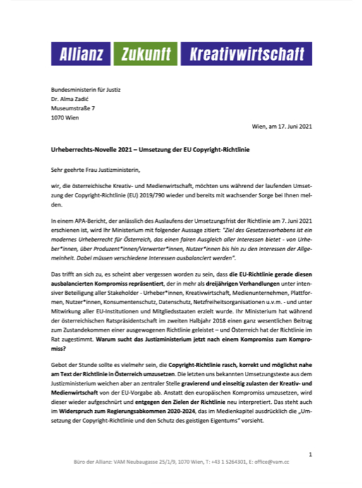 AZK Brief an die Justizministerin Zadic 2021